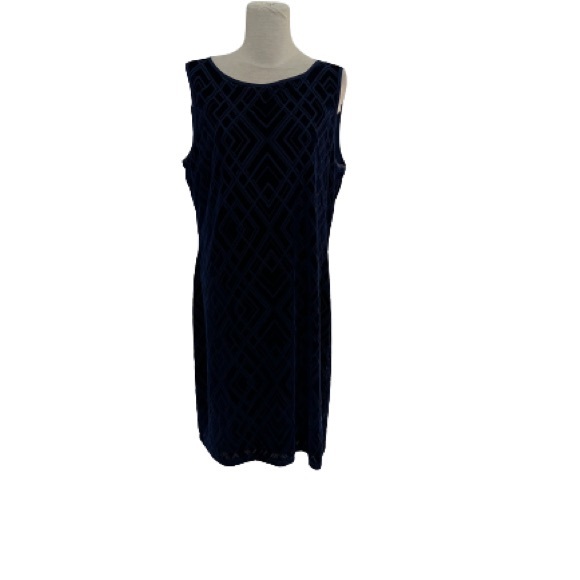 WHBM Midnight Blue Velvet “Burnout” Shift Dress Sz L - Picture 2 of 5
